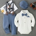 thumbnail image 1 of RTKFRFLM Boys Baby Formal Suit Set Hat & Suspenders Outfit Gentleman Dress Up Party Christening Outfit 0-18M, 1 of 4