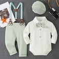 thumbnail image 1 of RTKFRFLM Boys Baby Formal Suit Set Hat & Suspenders Outfit Gentleman Dress Up Party Christening Outfit 0-18M, 1 of 4