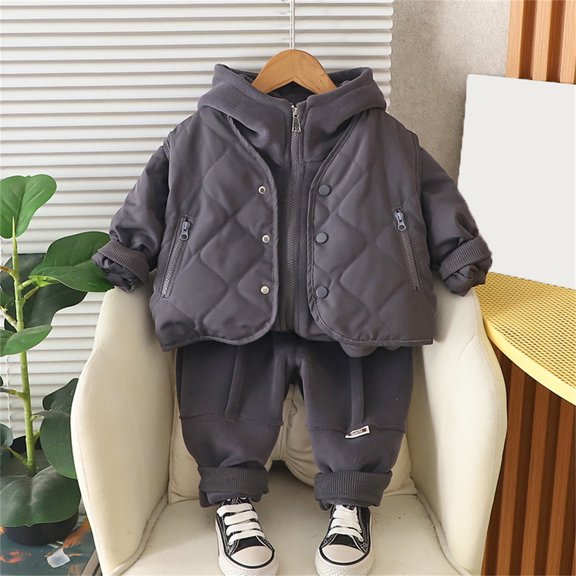 RTKFRFLM Boys Baby Toddler 3-Piece Winter Set Fleece Lined Vest Top Pants Warm Outfit Solid Color Casual Cozy Cold Weather Wear 12M-3Y