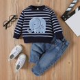 thumbnail image 1 of RTKFRFLM Boys Baby Toddler Outfit Elephant Stripe Long Sleeve Top & Denim Pants Soft Casual Playwear Set 0-24M, 1 of 3