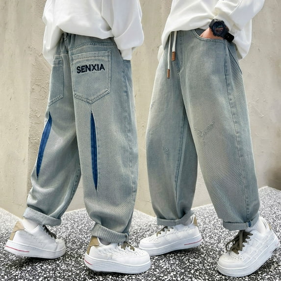 RTKFRFLM Boys Casual Denim Trousers Relaxed Fit Classic Spring Jean Pants Blue 11-12 Years