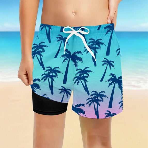 RTKFRFLM Boys Coconut Tree Print Swim Trunks Hawaii Style Summer Beach Shorts Purple 10-12 Years