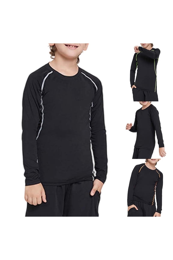 Boys Compression Shirt Long Sleeve Performance Base Layer for Training Black 9-10 Years