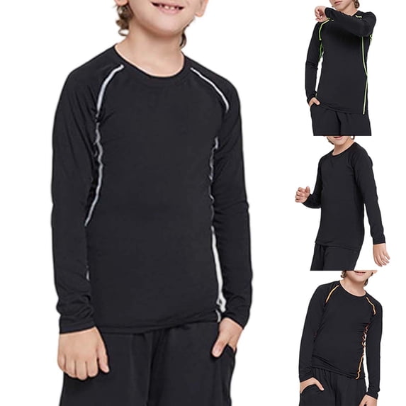 RTKFRFLM Boys Compression Shirt Long Sleeve Performance Base Layer for Training Black 9-10 Years