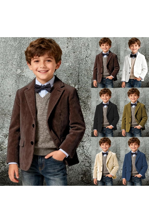 Boys Corduroy Blazer Jacket Formal Suit Coat for Kids Classic Long Sleeve Outerwear for School Uniform Events and Formal Occasions