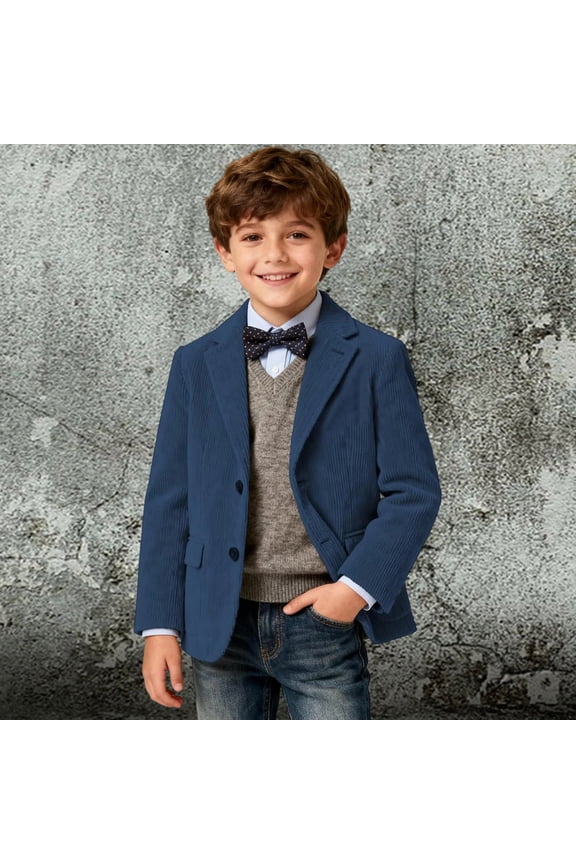 Boys Corduroy Blazer Jacket Kids Classic Notch Lapel Sport Coat Formal Casual Button-Down Outerwear for Boys
