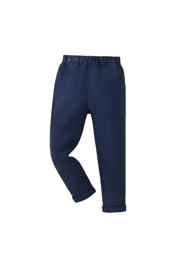 Boys Cotton School Uniform Pants Kids Elastic Waist Casual Gentleman Trousers Navy 4-5 Years