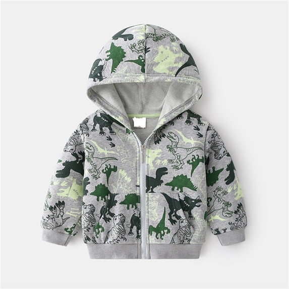 RTKFRFLM Boys Dinosaur Hoodie Jacket Full Zip Hooded Sweatshirt Dino Print Cute Long Sleeve Outerwear Coat Clothes for Toddler Kids