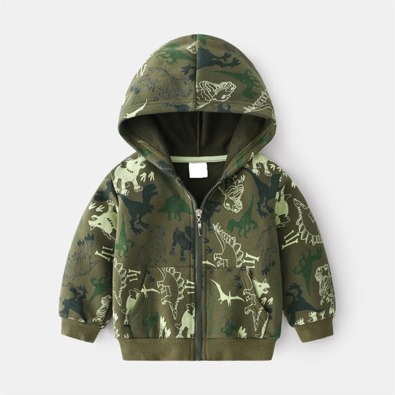 RTKFRFLM Boys Dinosaur Hoodie Jacket Full Zip Hooded Sweatshirt Dino Print Cute Long Sleeve Outerwear Coat Clothes for Toddler Kids