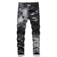 thumbnail image 1 of RTKFRFLM Boys Distressed Denim Jeans Fashionable Ripped Design Straight Leg Trousers Black 8-10 Years, 1 of 2