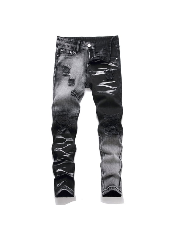 Boys Distressed Denim Jeans Fashionable Ripped Design Straight Leg Trousers Black 8-10 Years