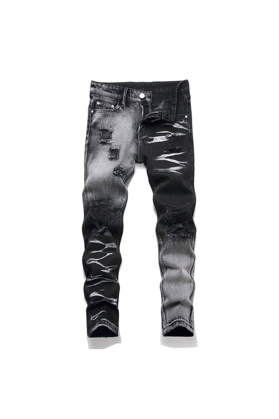 Boys Distressed Denim Jeans Fashionable Ripped Design Straight Leg Trousers Black 8-10 Years