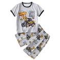 thumbnail image 1 of RTKFRFLM Boys Excavator Pajamas Set Summer Cartoon Truck Printed Short Sleeve Tee and Shorts 2-Piece Clothes Outfits, 1 of 9