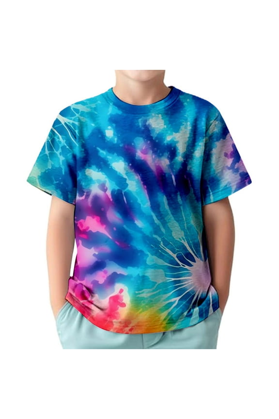 Boys' Fashion 3D Digital Print T-Shirt Colorful Swirl Graffiti Graphic Short Sleeve Summer Top Cool Optical Illusion Tee for Kids Trendy Casual Streetwear Ages 3-13 Years Old
