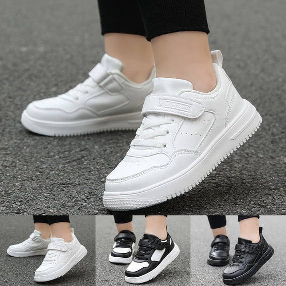 RTKFRFLM Boys Fashion Sneakers Lightweight Breathable Leather Upper Running Shoes White 12.5-13 Years