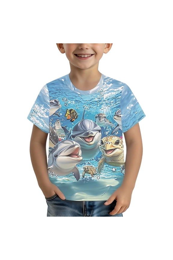 Boys Fish Graphic T-Shirt Cool Marine Ocean Creature Print Crewneck Short Sleeve Casual Summer Tee Top 1-13Y