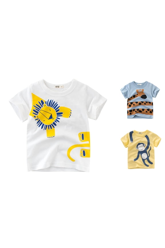 Boys Forest Animal T-Shirt Cute Wildlife Cartoon Print Crewneck Short Sleeve Casual Summer Tee Top Kids 1-7Y