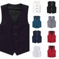 thumbnail image 1 of RTKFRFLM Boys Formal Suit Vest Slim Fit Black Uniform Waistcoat Classical Sleeveless Tuxedo Vest for Wedding School Kids 5-16 Years, 1 of 3