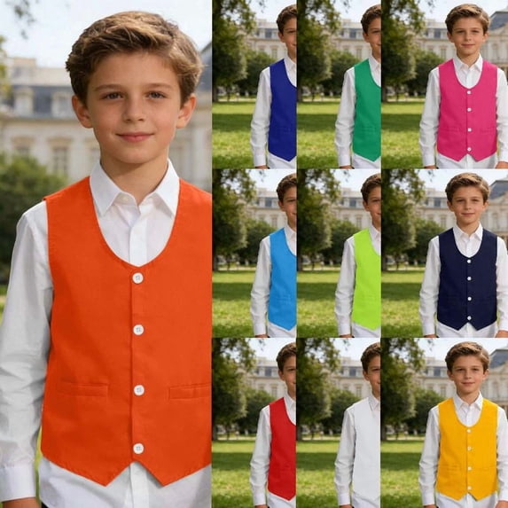 RTKFRFLM Boys Formal Suit Vest Slim Fit Dress Waistcoat Tuxedo Vest for Wedding Ring Bearer School Performance Outfits Kids 5-16 Y
