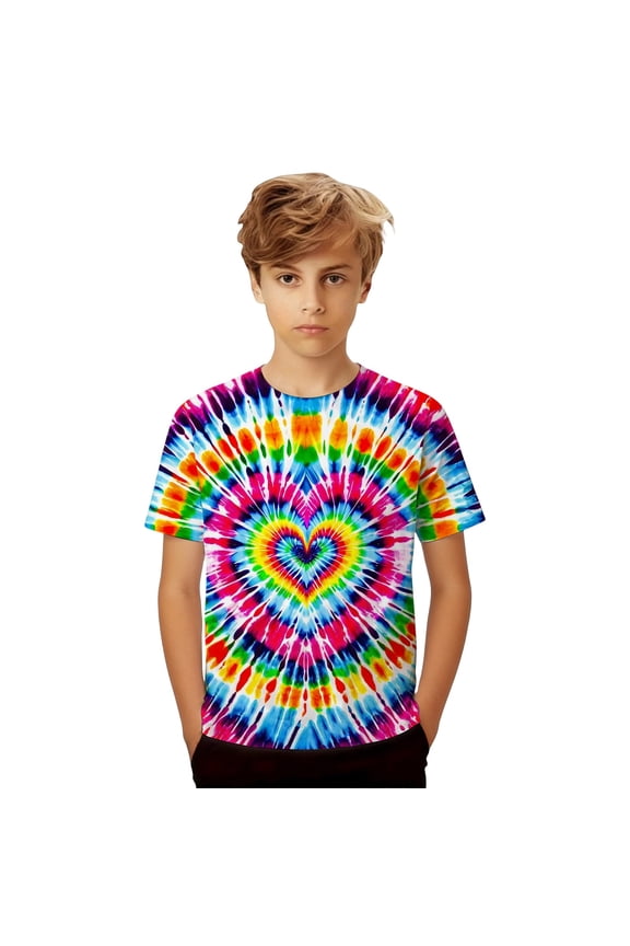 Boys Gradient Fade T-Shirt Cool Multi Hue Transition Loose Fit Crewneck Short Sleeve Summer Outfits 1-13Y