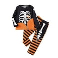 thumbnail image 1 of RTKFRFLM Boys Halloween Outfit 2 Piece Skeleton Print Long Sleeve Shirt And Striped Pants Set Kids Party Dress Up Halloween Gift Clothes Sets,Size 2-3 Years, 1 of 7