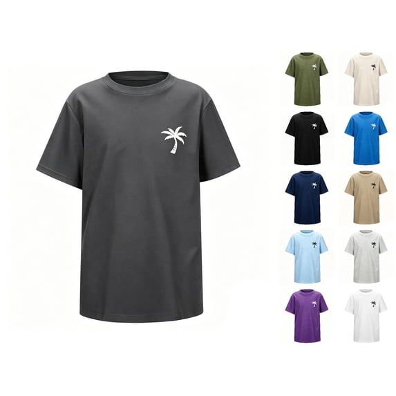 RTKFRFLM Boys Hawaiian T-Shirt Tropical Coconut Palm Tree Graphic Crewneck Short Sleeve Summer Beach Vacation Tee Top