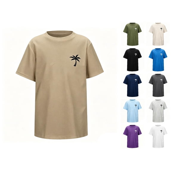 RTKFRFLM Boys Hawaiian T-Shirt Tropical Coconut Palm Tree Graphic Crewneck Short Sleeve Summer Beach Vacation Tee Top