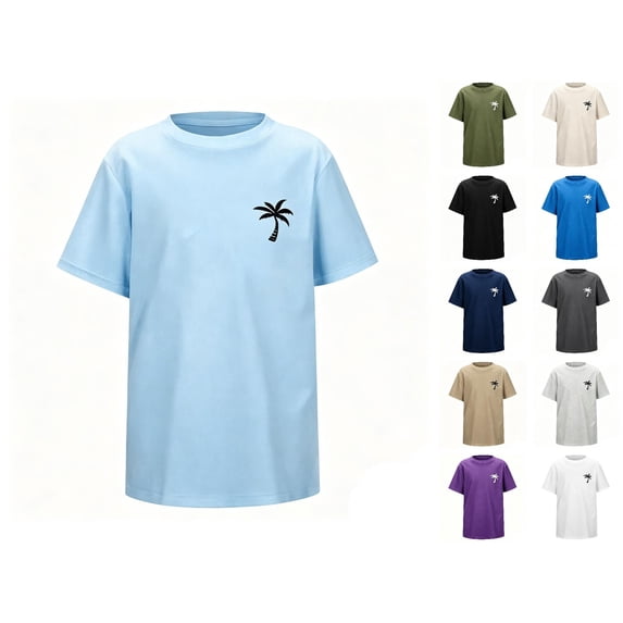 RTKFRFLM Boys Hawaiian T-Shirt Tropical Coconut Palm Tree Graphic Crewneck Short Sleeve Summer Beach Vacation Tee Top