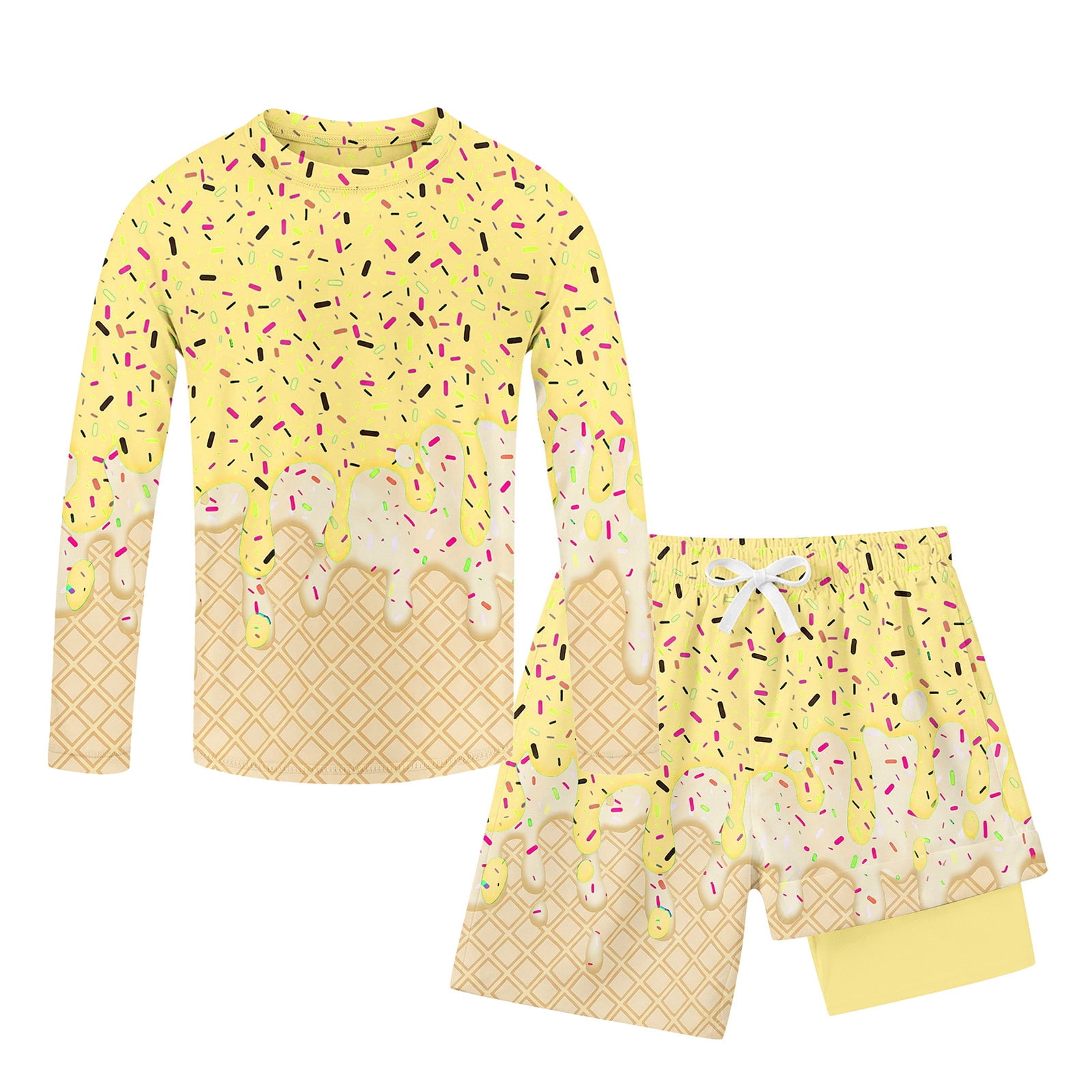 RTKFRFLM Boys Ice Cream Print Swimsuit Long Sleeve Rash Guard and Swim ...