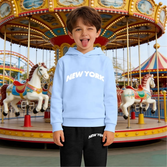 RTKFRFLM Boys Kids 2-Piece Outfit Letter Print Hoodie Joggers Casual Set Long Sleeve Pullover Graphic Comfortable Daily School Wear 3-14Y