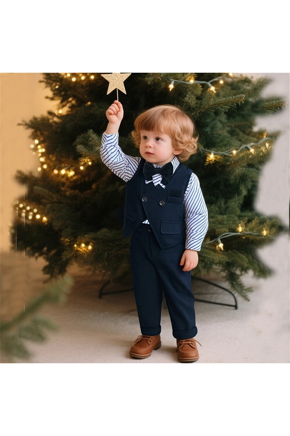 Boys Kids 3-Piece Suit Set Vest Dress Pants Shirt Formal Wedding Birthday Celebration Outfit
