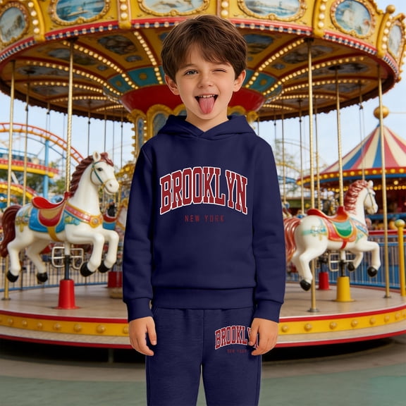 RTKFRFLM Boys Kids Casual Outfit 2-Piece Letter Print Hoodie Joggers Set Long Sleeve Pullover Soft Fleece Comfy Everyday Wear 3-14Y