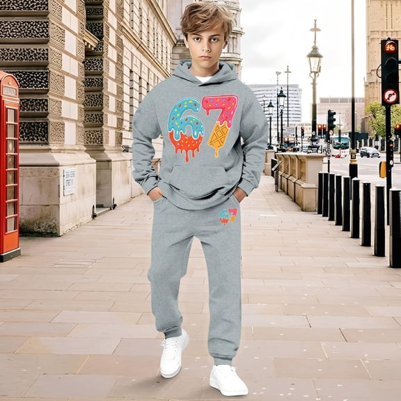 RTKFRFLM Boys Kids Hoodie Joggers Set 67 Number Print Long Sleeve Casual Outfit with Pocket