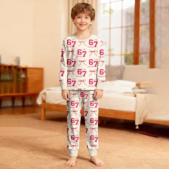 RTKFRFLM Boys Kids Nightwear Set Long Sleeve Pajama 67 Print Soft Home Loungewear