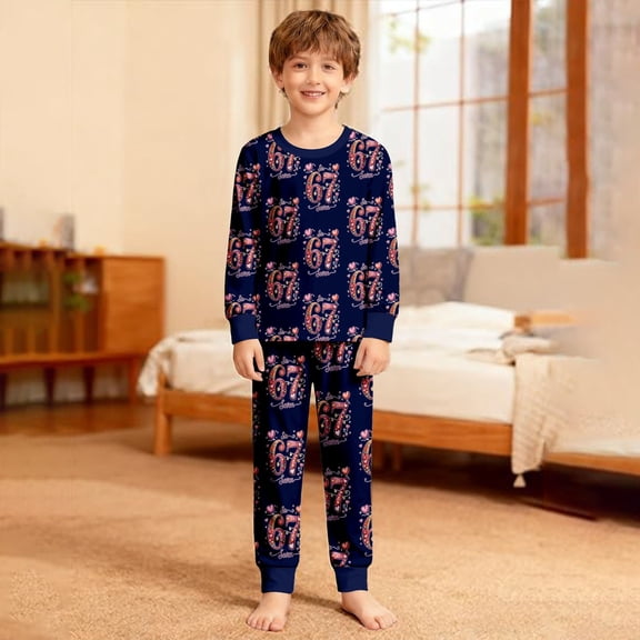 RTKFRFLM Boys Kids Pajama Set Long Sleeve 67 Print Soft Sleepwear Home Nightwear