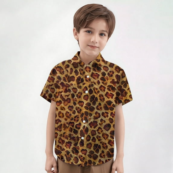 RTKFRFLM Boys Leopard Print Shirt Fashionable Short Sleeve Button-Down Breathable Top Multicolour 5-6 Years
