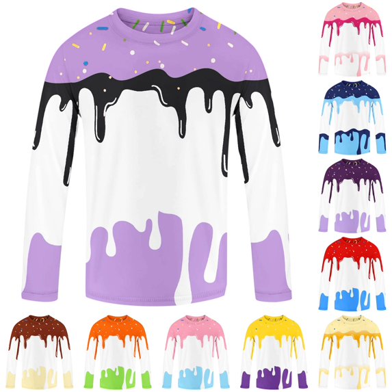 RTKFRFLM Boys Long Sleeve Swim Shirt Ice Cream Print Rash Guard UV Sun Protection Athletic Bathing Suit Top Kids