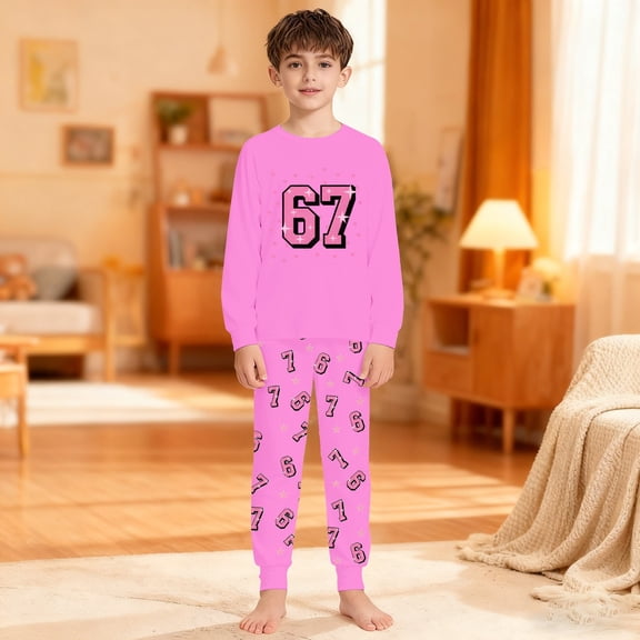 RTKFRFLM Boys Loungewear Set 2-Piece Pajama 67 Number Character Print Comfortable Kids Home Wear Sleepwear