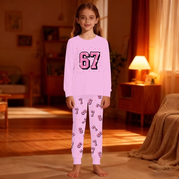 RTKFRFLM Boys Loungewear Set 2-Piece Pajama 67 Number Character Print Comfortable Kids Home Wear Sleepwear