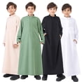 thumbnail image 1 of RTKFRFLM Boys Thobe Embroidered Arabic Robe and Trousers Set Black 13-14 Years, 1 of 9