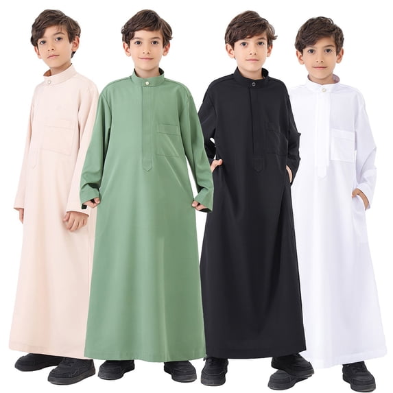 RTKFRFLM Boys Thobe Embroidered Arabic Robe and Trousers Set Black 13-14 Years