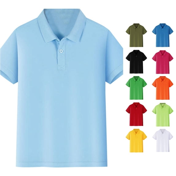 RTKFRFLM Boys School Uniform Polo Shirts Basic Solid Button Front Tee Shirt Back To School Clothes,Unisex Short Sleeve Performance Tops Collared Neckline Comfort Stretch Golf Shirts Everyday Wear