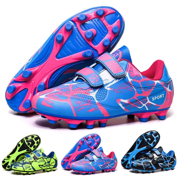 RTKFRFLM Boys Soccer Cleats Professional Athletic Training Shoes with Hook and Loop Blue 6-7 Years