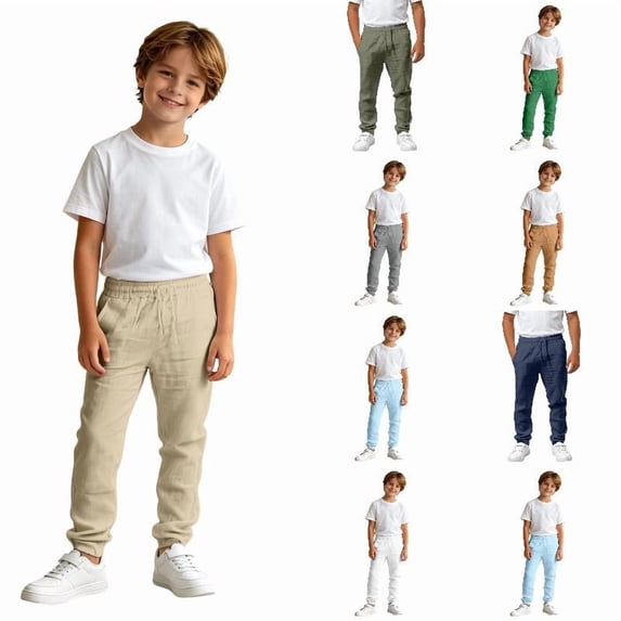 RTKFRFLM Boys Solid Casual Pants Comfortable Cotton Twill Chino Trousers with Elastic Waistband for Kids Toddlers Size 4-12 Years