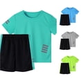 thumbnail image 1 of RTKFRFLM Boys Sports Shorts Set Summer Quick Dry Mesh Reflective Striped Short Sleeve Tee and Shorts 2-Piece 5-14Y, 1 of 4