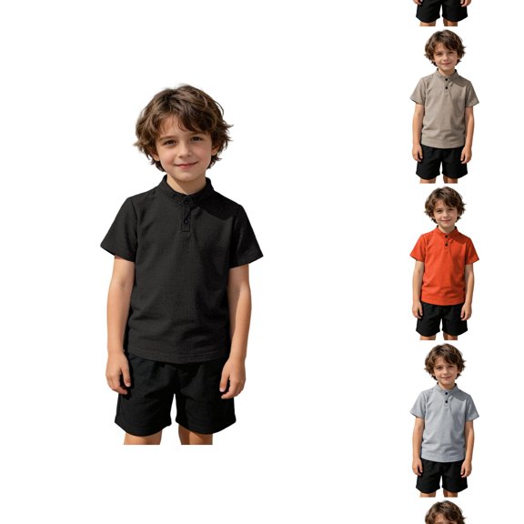 RTKFRFLM Boys Stand Collar T-Shirt Smart Casual Plain Solid Color Neck Short Sleeve Summer Henley Base Layer 6-13Y