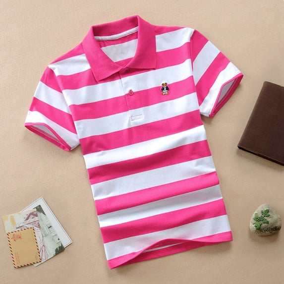 RTKFRFLM Boys Striped Uniform Polo Short Sleeve Lapel Collar Pique Top Orange 6-7 Years