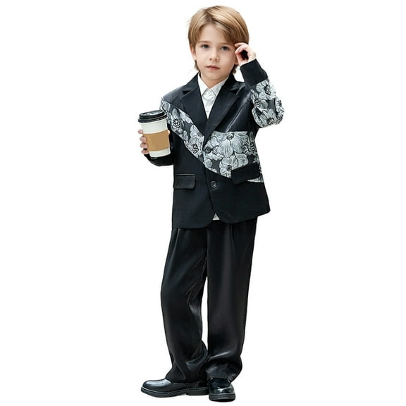 RTKFRFLM Boys' Suit Set With Printed Pattern Casual Suit Boys Show 2 Piece Outfits Clothes Sets,Size 9-10 Years