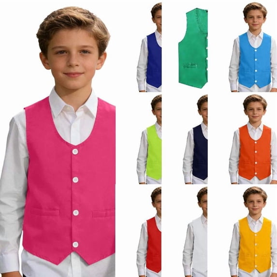 RTKFRFLM Boys Suit Vest Formal Dress Waistcoat Tuxedo Vest for Wedding Ring Bearer Performance Party Outfits Kids Teens Size 5-16 Years