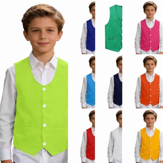 RTKFRFLM Boys Suit Vest Formal Dress Waistcoat Tuxedo Vest for Wedding Ring Bearer Performance Party Outfits Kids Teens Size 5-16 Years